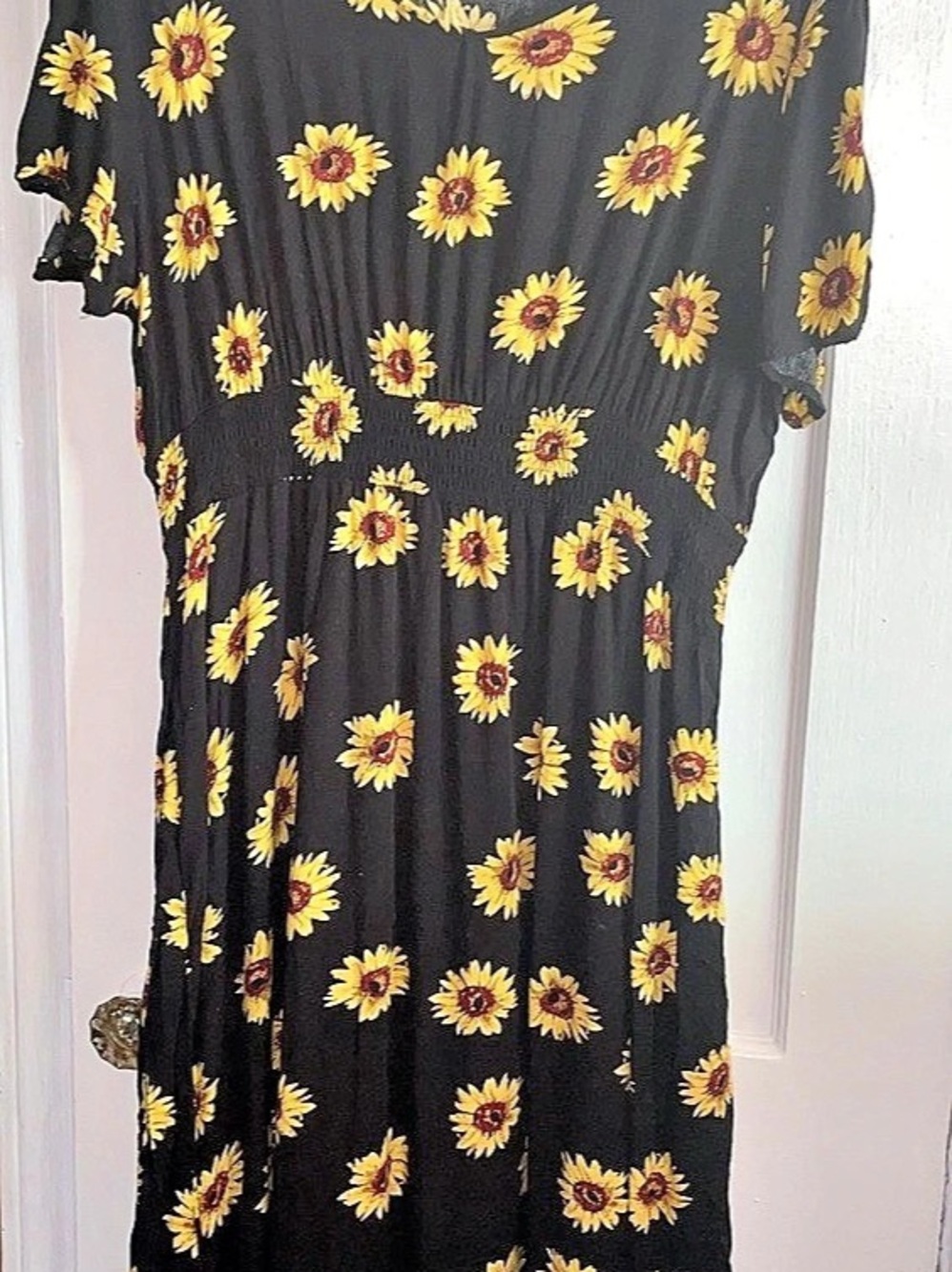 Floral Maxi Dress in Black & Yellow Sunflowers